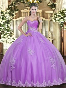 Exquisite Lilac Ball Gowns Tulle Sweetheart Sleeveless Beading and Appliques Floor Length Lace Up Sweet 16 Dresses