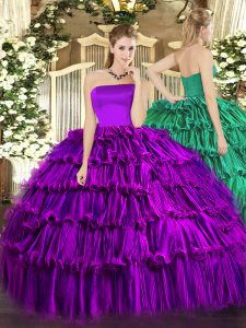Purple Strapless Zipper Ruffled Layers Sweet 16 Dresses Sleeveless