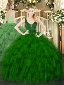 Floor Length Dark Green Quinceanera Gowns Straps Sleeveless Zipper