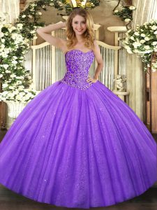 New Style Lavender Ball Gowns Sweetheart Sleeveless Tulle Floor Length Lace Up Beading Vestidos de Quinceanera