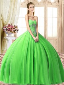 Colorful Ball Gowns Sweetheart Sleeveless Tulle Floor Length Lace Up Beading Quince Ball Gowns