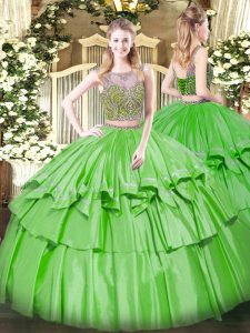 Scoop Neckline Beading and Ruffled Layers Quinceanera Gown Sleeveless Lace Up