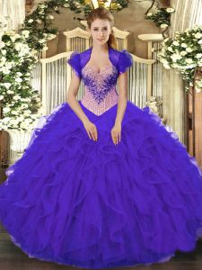 Inexpensive Organza Sleeveless Floor Length Quince Ball Gowns and Beading and Ruffles
