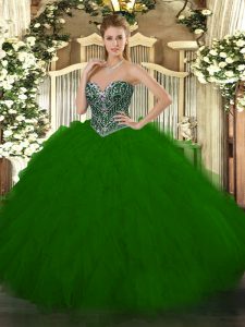 Floor Length Ball Gowns Sleeveless Green 15 Quinceanera Dress Lace Up