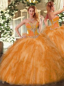Ball Gowns Sweet 16 Quinceanera Dress Orange Sweetheart Organza Sleeveless Lace Up