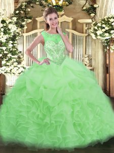 Apple Green Sleeveless Organza Lace Up Quinceanera Gowns for Sweet 16 and Quinceanera