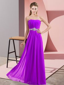 Stylish Eggplant Purple Empire Chiffon Strapless Sleeveless Beading Floor Length Lace Up Evening Dress