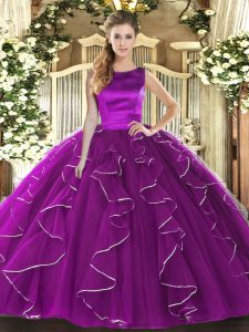 Custom Fit Eggplant Purple Quinceanera Dresses Military Ball and Sweet 16 and Quinceanera with Ruffles Scoop Sleeveless 