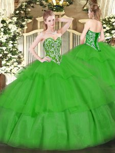 Custom Made Ball Gowns Sweet 16 Dress Green Sweetheart Tulle Sleeveless Floor Length Lace Up