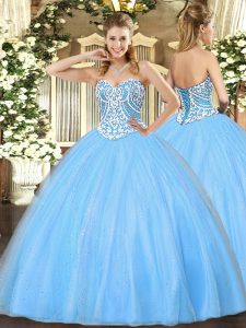 Admirable Aqua Blue Vestidos de Quinceanera Military Ball and Sweet 16 and Quinceanera with Beading Sweetheart Sleeveles