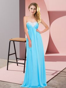 Delicate Sweetheart Sleeveless Prom Party Dress Floor Length Ruching Aqua Blue Chiffon