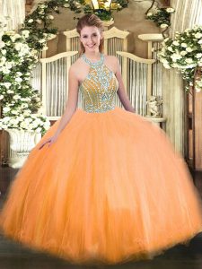 High Quality Sleeveless Lace Up Floor Length Beading 15th Birthday Dress