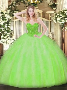 Ball Gowns Ball Gown Prom Dress V-neck Organza Sleeveless Floor Length Lace Up