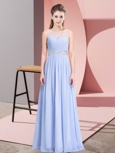 Floor Length Lace Up Lavender for Prom and Party with Beading