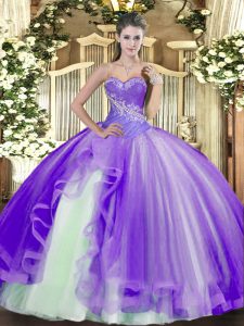 Cheap Lavender Ball Gowns Tulle Sweetheart Sleeveless Beading and Ruffles Floor Length Lace Up 15 Quinceanera Dress