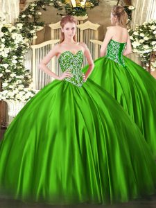 Green Satin Lace Up 15 Quinceanera Dress Sleeveless Floor Length Beading