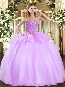 Sweetheart Sleeveless Lace Up Quince Ball Gowns Lilac Organza