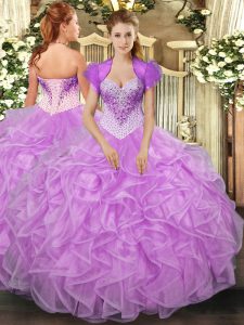 Deluxe Floor Length Lilac Sweet 16 Dress Sweetheart Sleeveless Lace Up