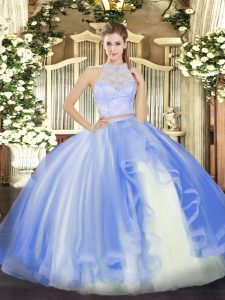 Tulle Sleeveless Floor Length Quince Ball Gowns and Lace and Ruffles