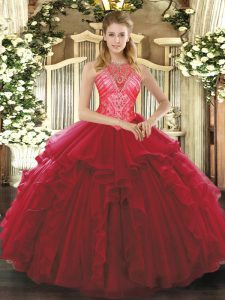 Discount Ruffles Sweet 16 Dresses Wine Red Lace Up Sleeveless Floor Length