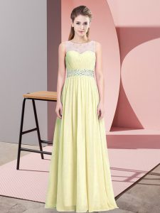 Light Yellow Scoop Neckline Beading Dress for Prom Sleeveless Zipper