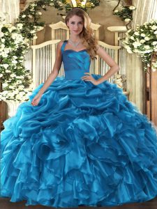 Ruffles and Pick Ups Quinceanera Gowns Baby Blue Lace Up Sleeveless Floor Length