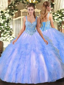 Wonderful Floor Length Light Blue 15th Birthday Dress Straps Sleeveless Lace Up