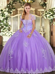 Pretty Appliques Sweet 16 Dress Lavender Lace Up Sleeveless Floor Length