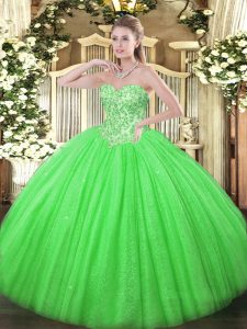 Suitable Sweetheart Lace Up Appliques Ball Gown Prom Dress Sleeveless