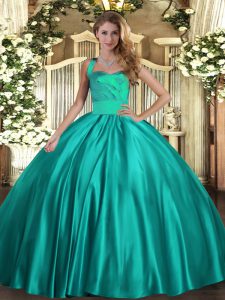 Custom Designed Turquoise Lace Up Quinceanera Dresses Ruching Sleeveless Floor Length