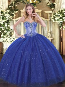 Sweetheart Sleeveless Lace Up Ball Gown Prom Dress Royal Blue Sequined