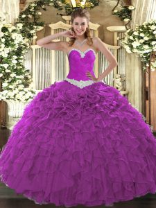Fantastic Sleeveless Lace Up Floor Length Appliques and Ruffles 15th Birthday Dress