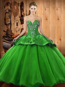 Cute Ball Gowns Sweet 16 Dresses Green Sweetheart Satin and Organza Sleeveless Floor Length Lace Up