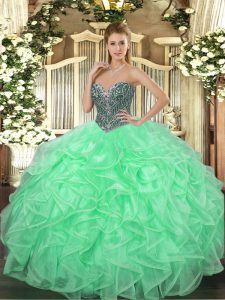 Apple Green Sleeveless Organza Lace Up Ball Gown Prom Dress for Military Ball and Sweet 16 and Quinceanera