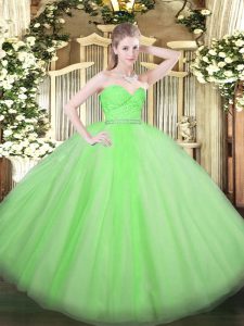 Nice Ball Gowns Beading and Lace 15th Birthday Dress Zipper Tulle Sleeveless Floor Length