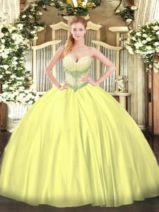 Satin Sweetheart Sleeveless Lace Up Beading Quinceanera Dress in Yellow