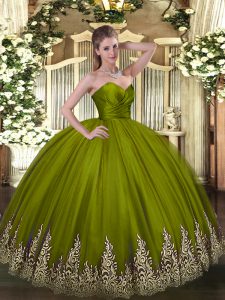 Artistic Olive Green Sweet 16 Quinceanera Dress Military Ball and Sweet 16 and Quinceanera with Appliques Sweetheart Sle