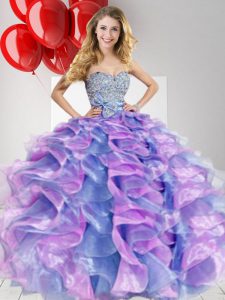 Top Selling Sweetheart Sleeveless Zipper Quinceanera Dresses Multi-color Organza