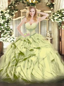 Olive Green Sleeveless Organza Lace Up Quince Ball Gowns for Military Ball and Sweet 16 and Quinceanera