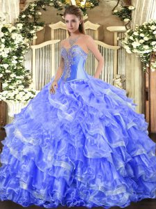 High Class Sweetheart Sleeveless Organza Ball Gown Prom Dress Beading and Ruffled Layers Lace Up