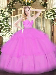 Tulle Sleeveless Floor Length Quinceanera Gowns and Beading and Lace and Ruffled Layers
