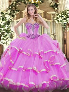 Beauteous Sleeveless Beading and Ruffles Lace Up Quinceanera Gowns