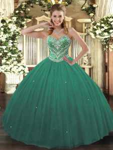 Glamorous Turquoise Sweetheart Neckline Beading Vestidos de Quinceanera Sleeveless Lace Up