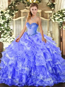 Affordable Blue Lace Up Sweetheart Beading and Ruffled Layers Quinceanera Gowns Organza Sleeveless