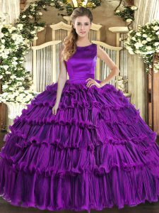 Sleeveless Lace Up Floor Length Ruffled Layers Quinceanera Gown