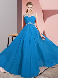 Stylish Blue Evening Dress Prom and Party with Beading Scoop Sleeveless Clasp Handle