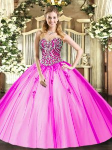 Enchanting Lilac Lace Up Sweetheart Beading and Appliques Sweet 16 Quinceanera Dress Tulle Sleeveless