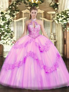 Fashionable Sleeveless Appliques and Sequins Lace Up Vestidos de Quinceanera