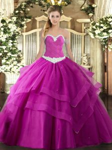 Modest Sleeveless Appliques and Ruffled Layers Lace Up 15 Quinceanera Dress