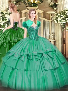 Turquoise Lace Up Sweetheart Beading and Ruffled Layers Quinceanera Gowns Organza and Taffeta Sleeveless